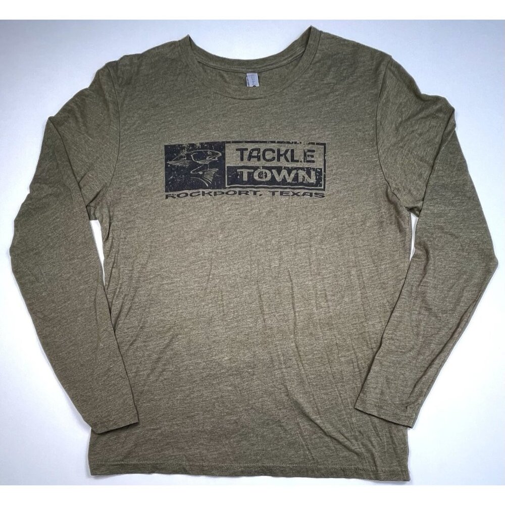 TACKLE TOWN Rockport, Texas Mens LARGE Green L/S Graphic Logo T-SHIRT Next Level